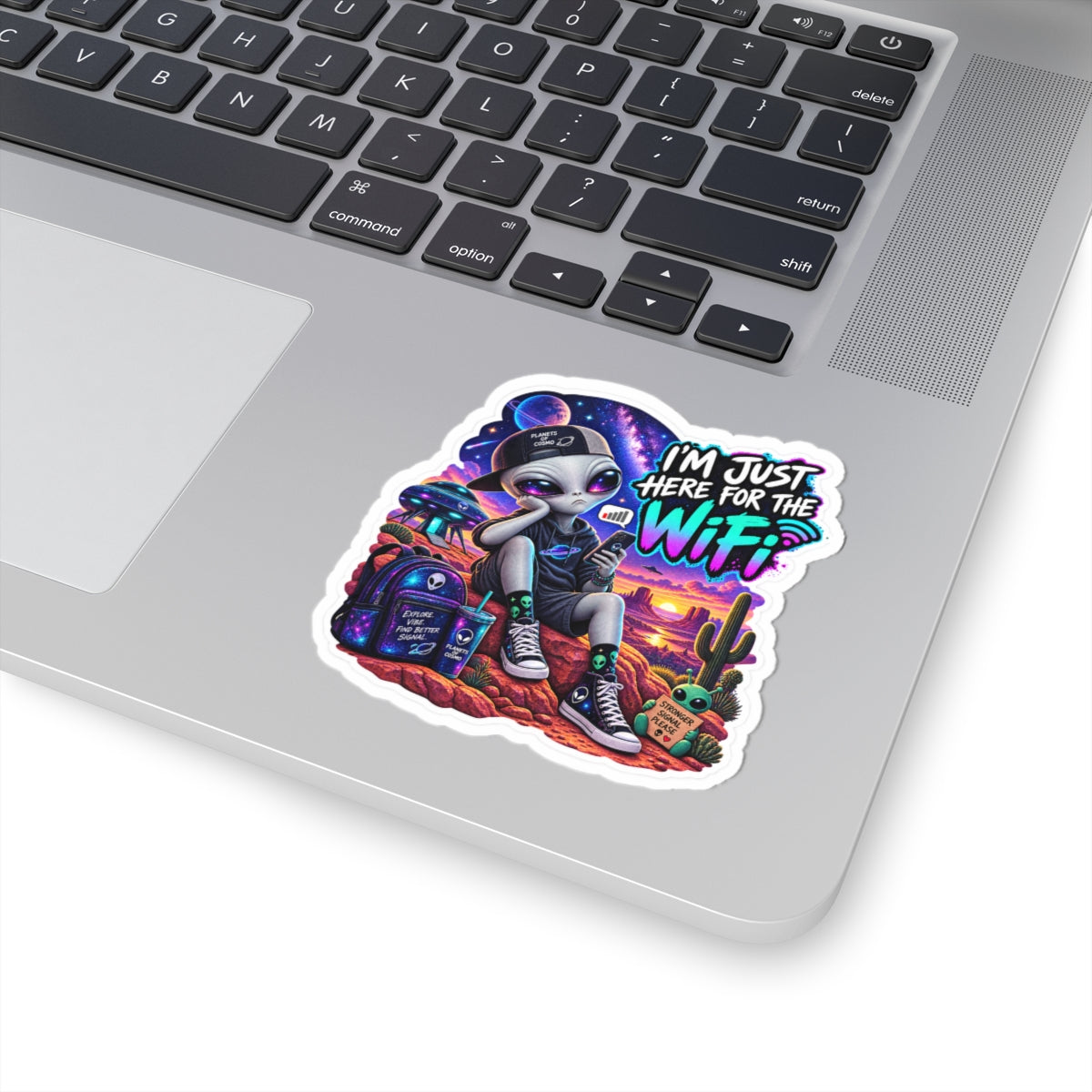 Funny Alien Sticker | I’m Just Here for the WiFi UFO Sticker