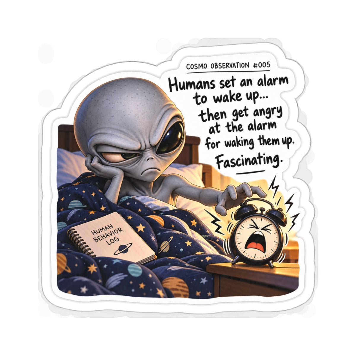 Funny Alien Sticker | Angry Alarm Clock | Cosmo Observation #005