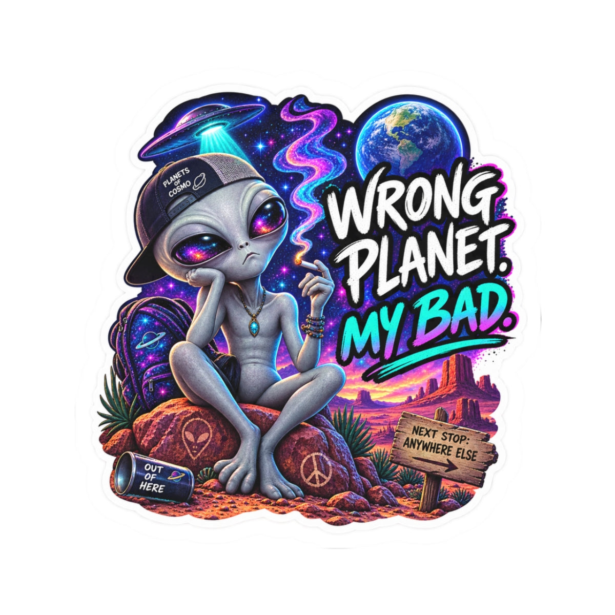 Funny Alien Sticker | Wrong Planet My Bad UFO Sticker