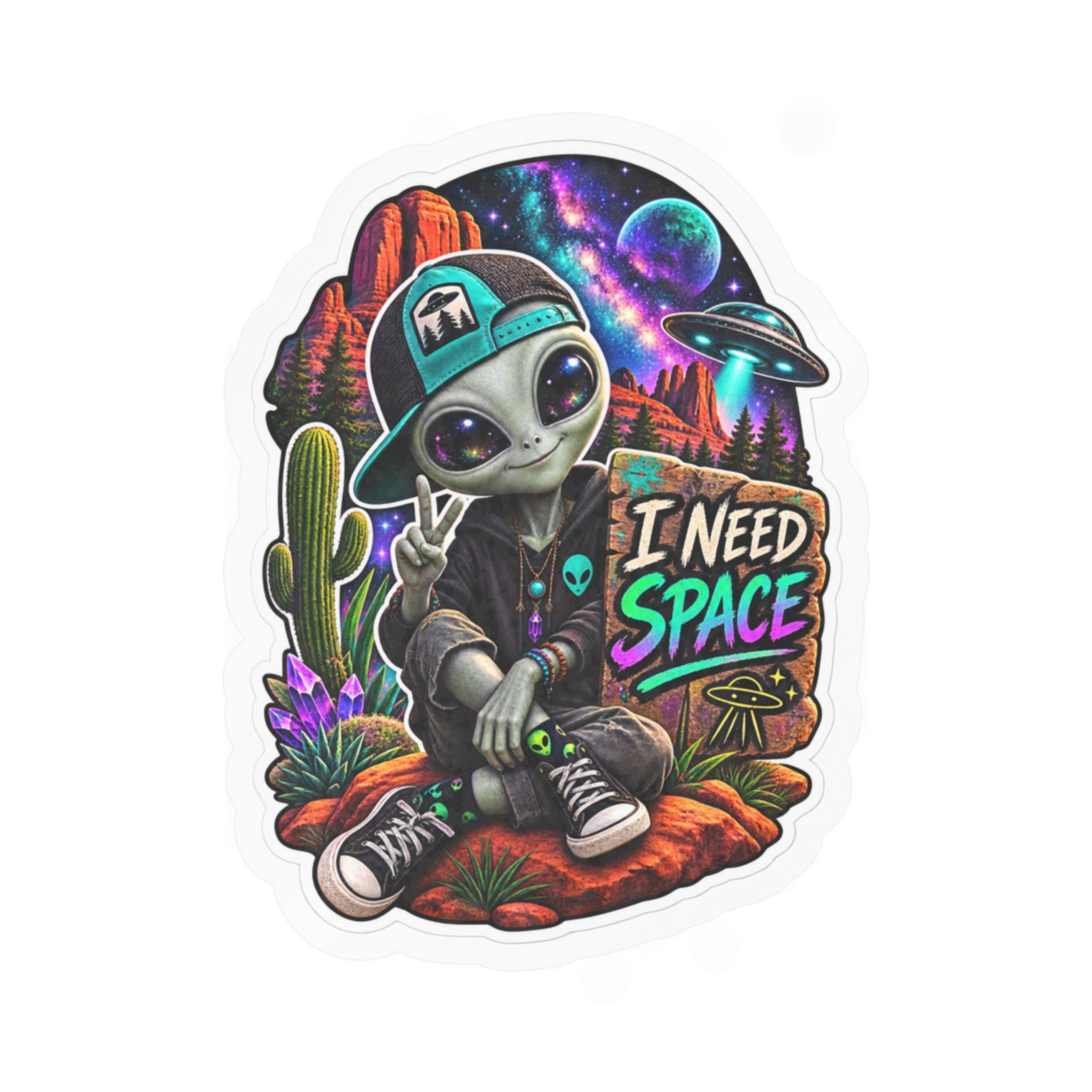 I Need Space – Cosmo Alien Kiss-Cut Vinyl Sticker