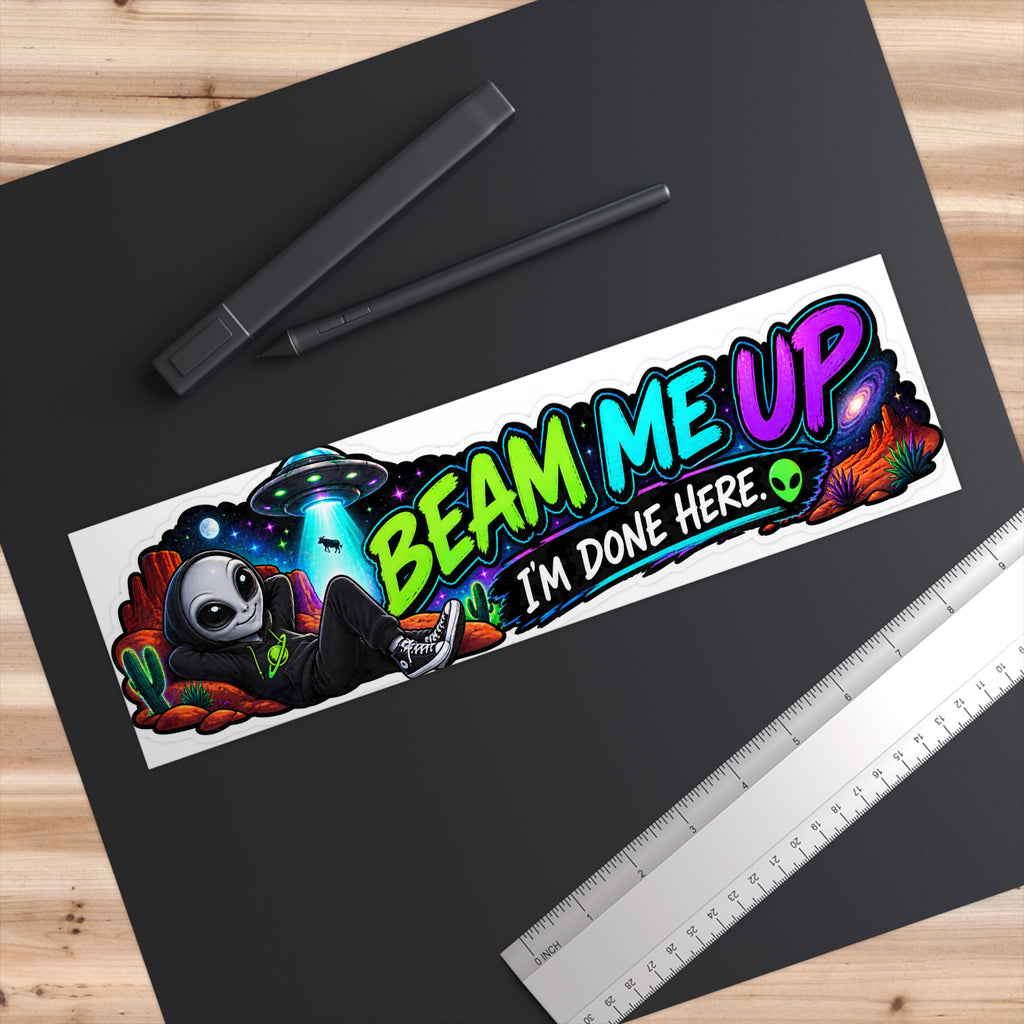 Beam Me Up Alien Bumper Sticker | Funny UFO Car Decal