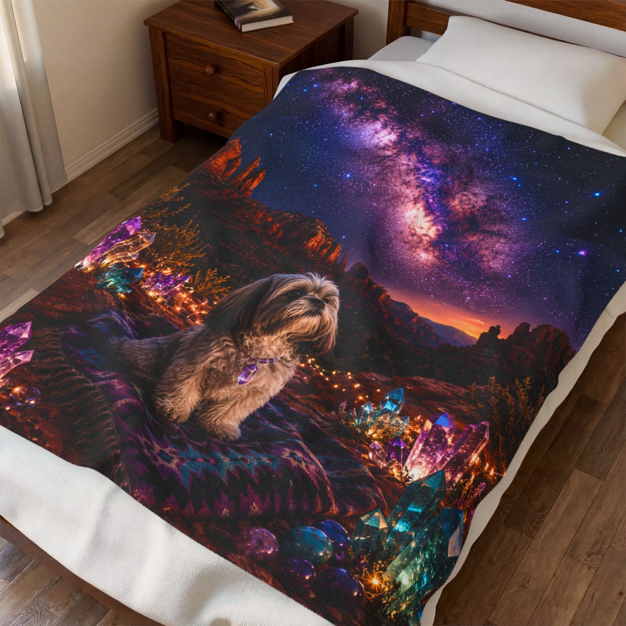 Porcia’s Crystal Galaxy Velveteen Plush Blanket 🐶💎🌌