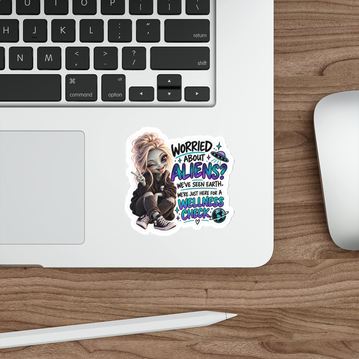 Funny Alien Wellness Check Sticker | UFO Humor