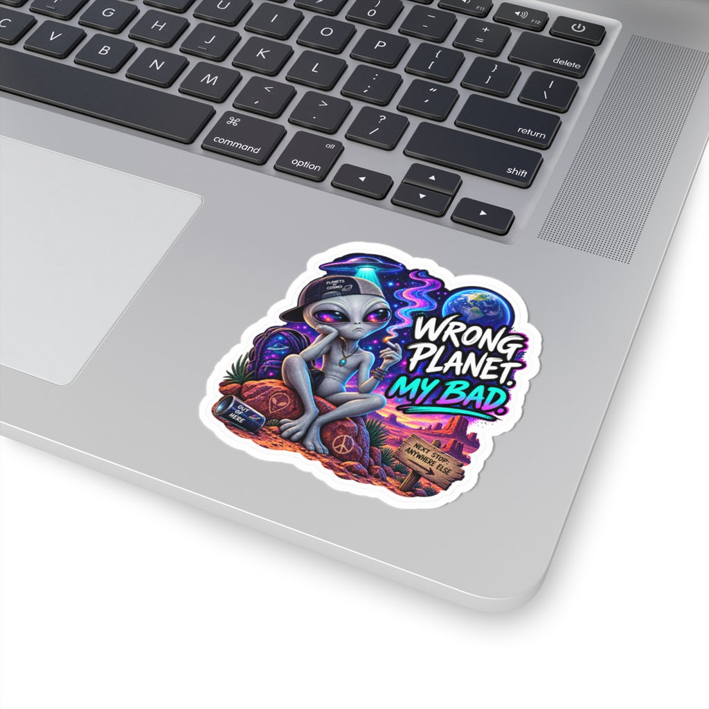 Funny Alien Sticker | Wrong Planet My Bad UFO Sticker