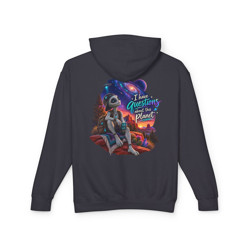 I Have Questions About This Planet – Cosmo Alien Lightweight Hoodie 👽🌎🛸