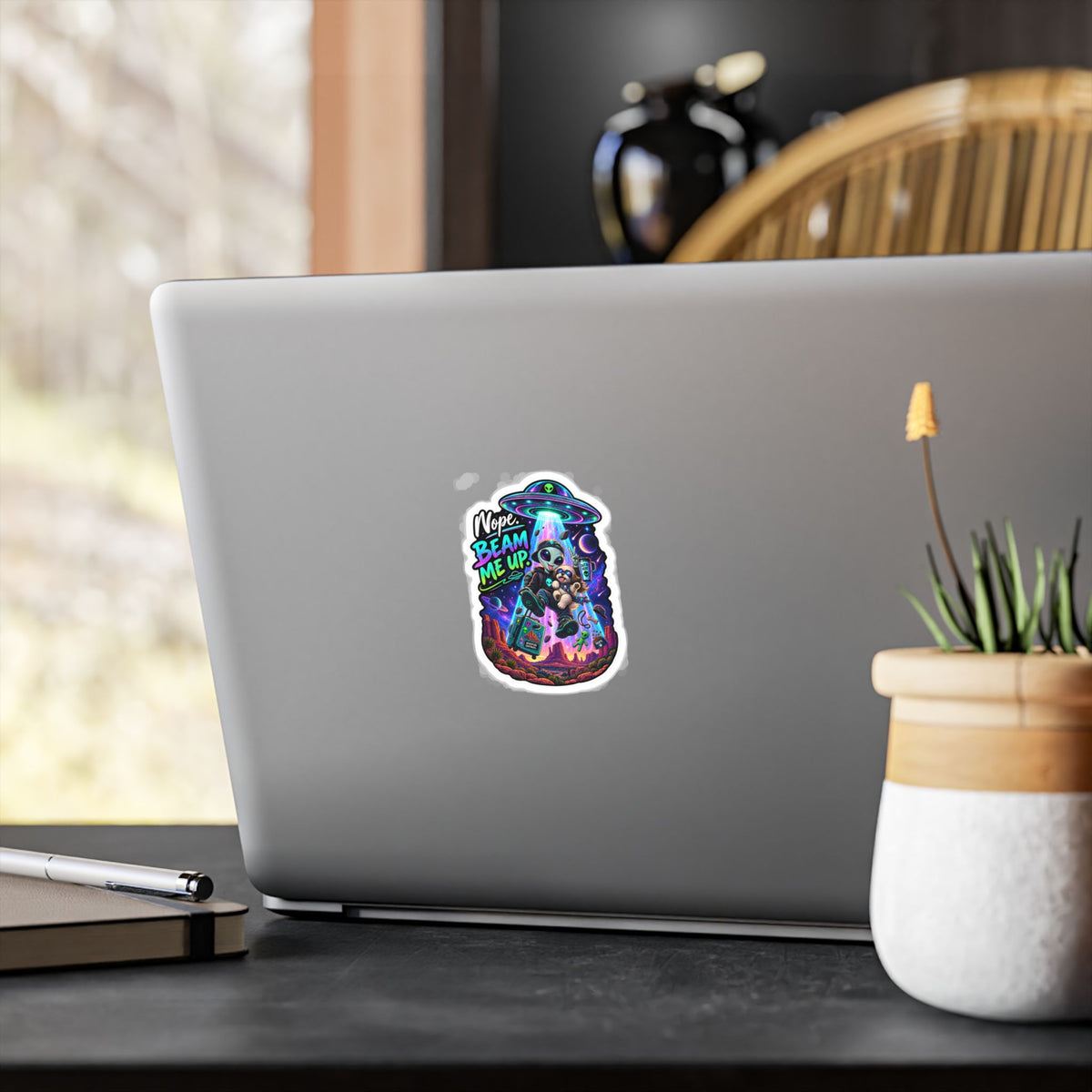 Funny Alien Sticker | Nope Beam Me Up UFO Sticker