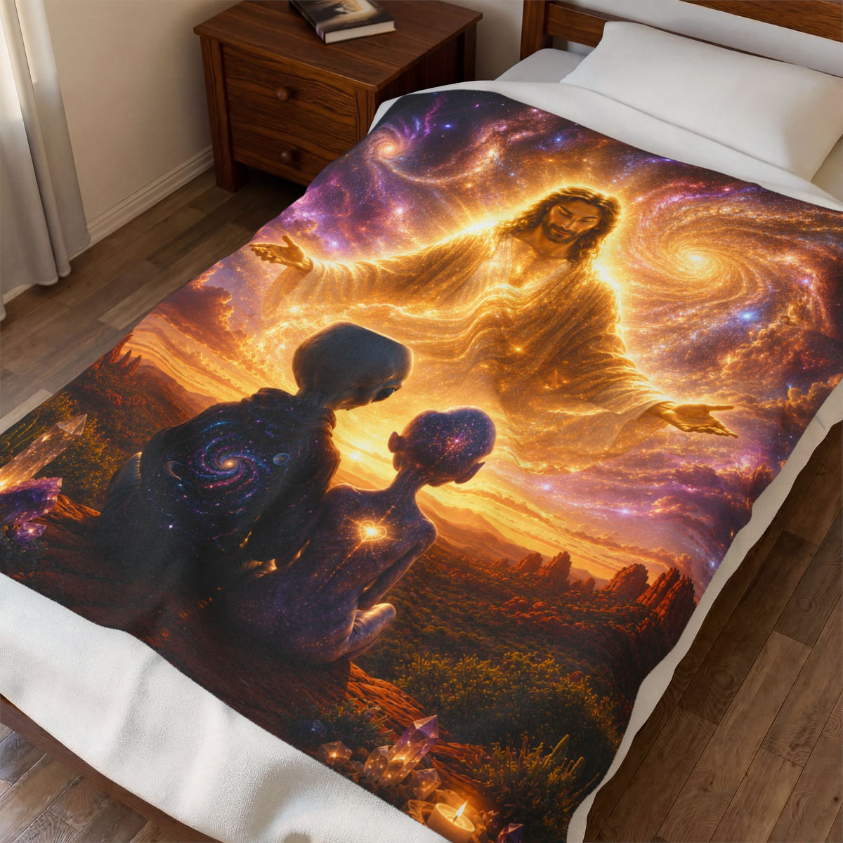 Jesus & Alien Plush Blanket | Cosmic Christian Gift