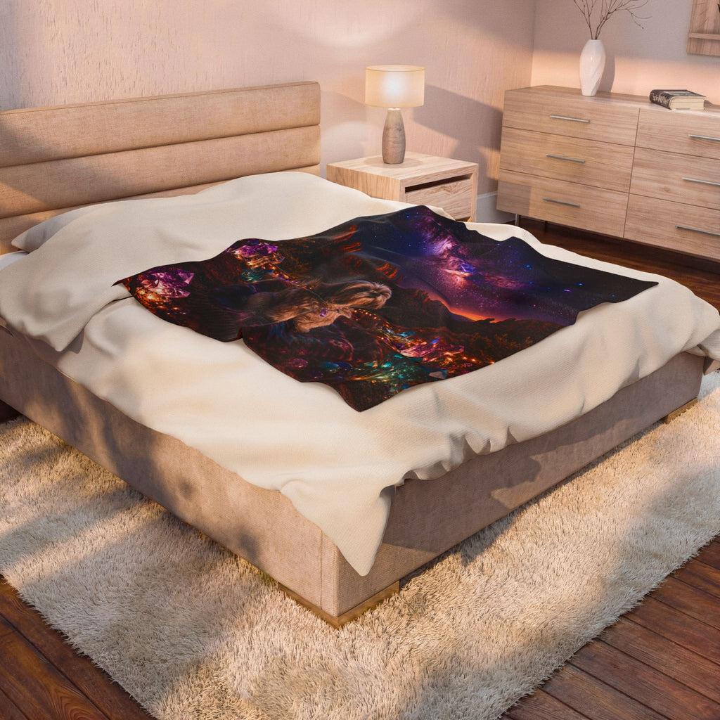 Porcia’s Crystal Galaxy Velveteen Plush Blanket 🐶💎🌌