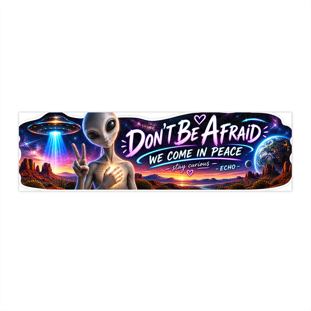 We Come in Peace Alien Bumper Sticker | Funny UFO Car Decal