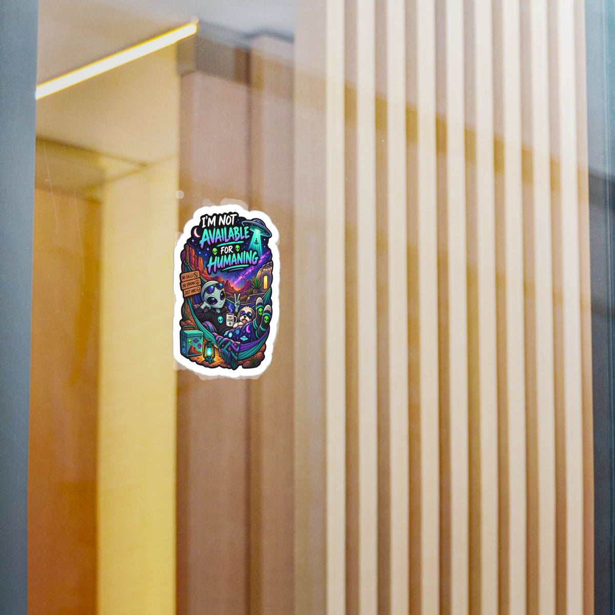 Funny Alien Sticker | Not Available for Humaning UFO Sticker