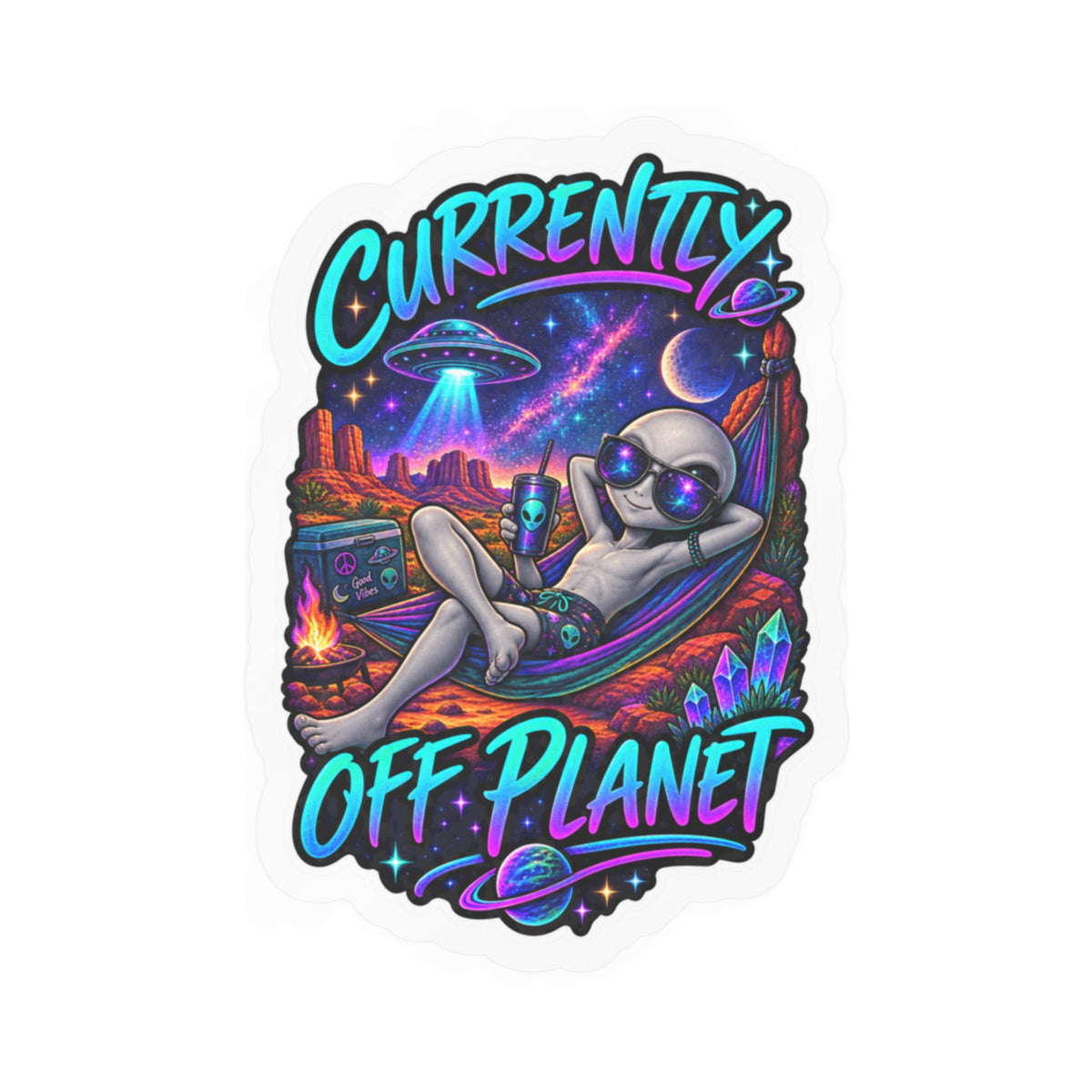 Funny Alien Sticker | Currently Off Planet UFO Sticker
