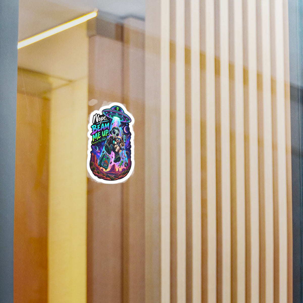Funny Alien Sticker | Nope Beam Me Up UFO Sticker