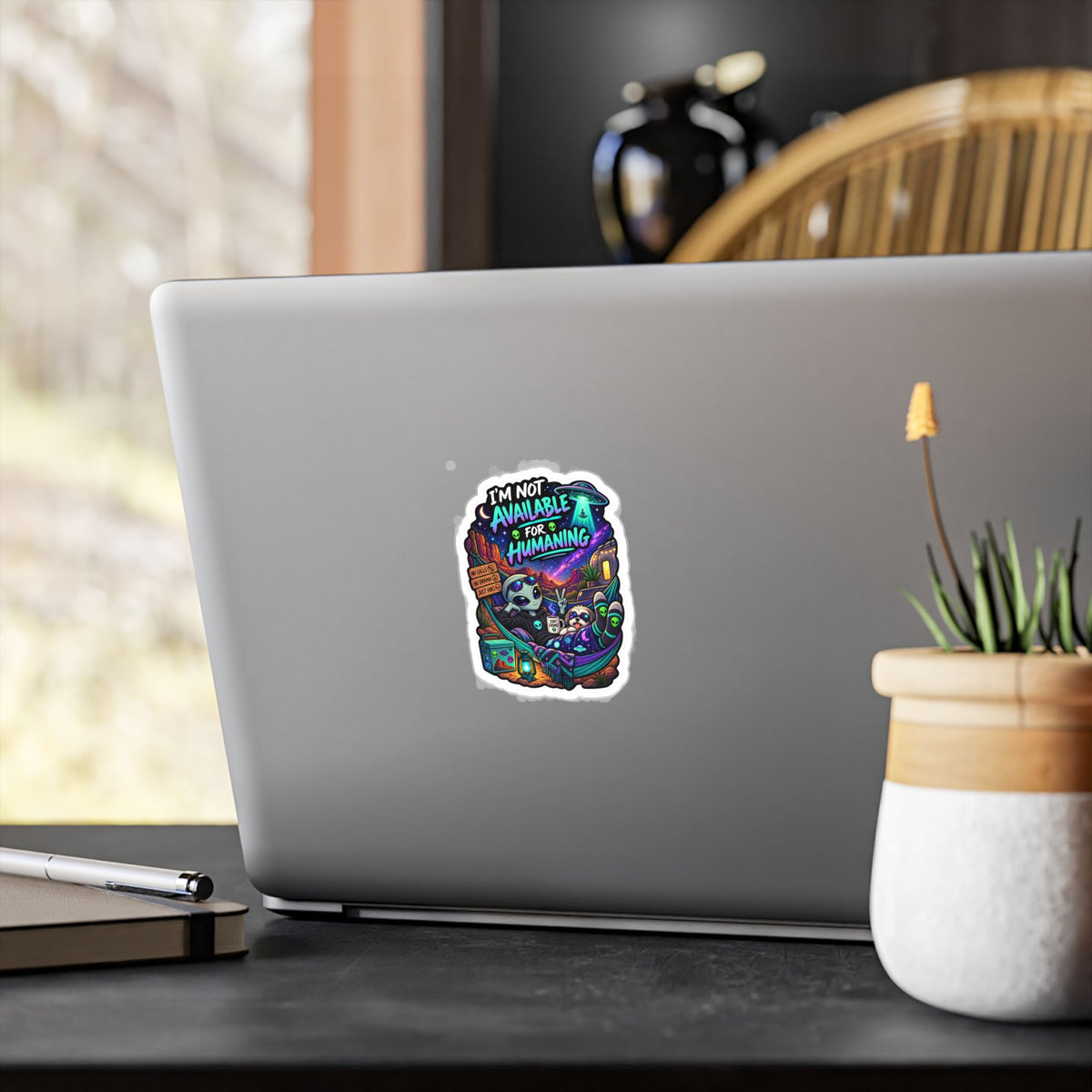 Funny Alien Sticker | Not Available for Humaning UFO Sticker